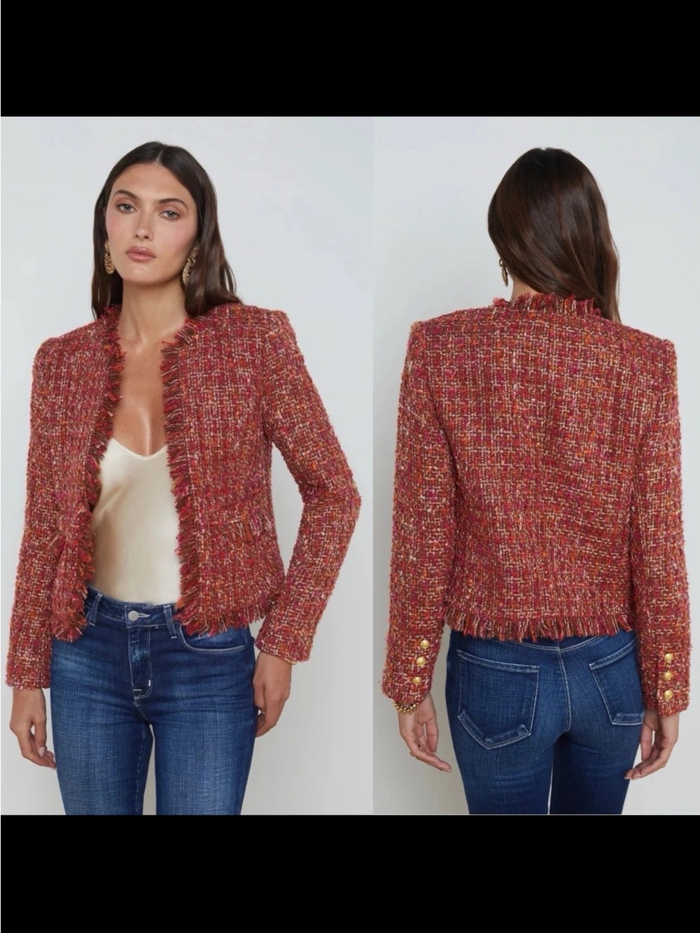 L'Agence Angelina Tweed Open Jacket Blazer Size 8